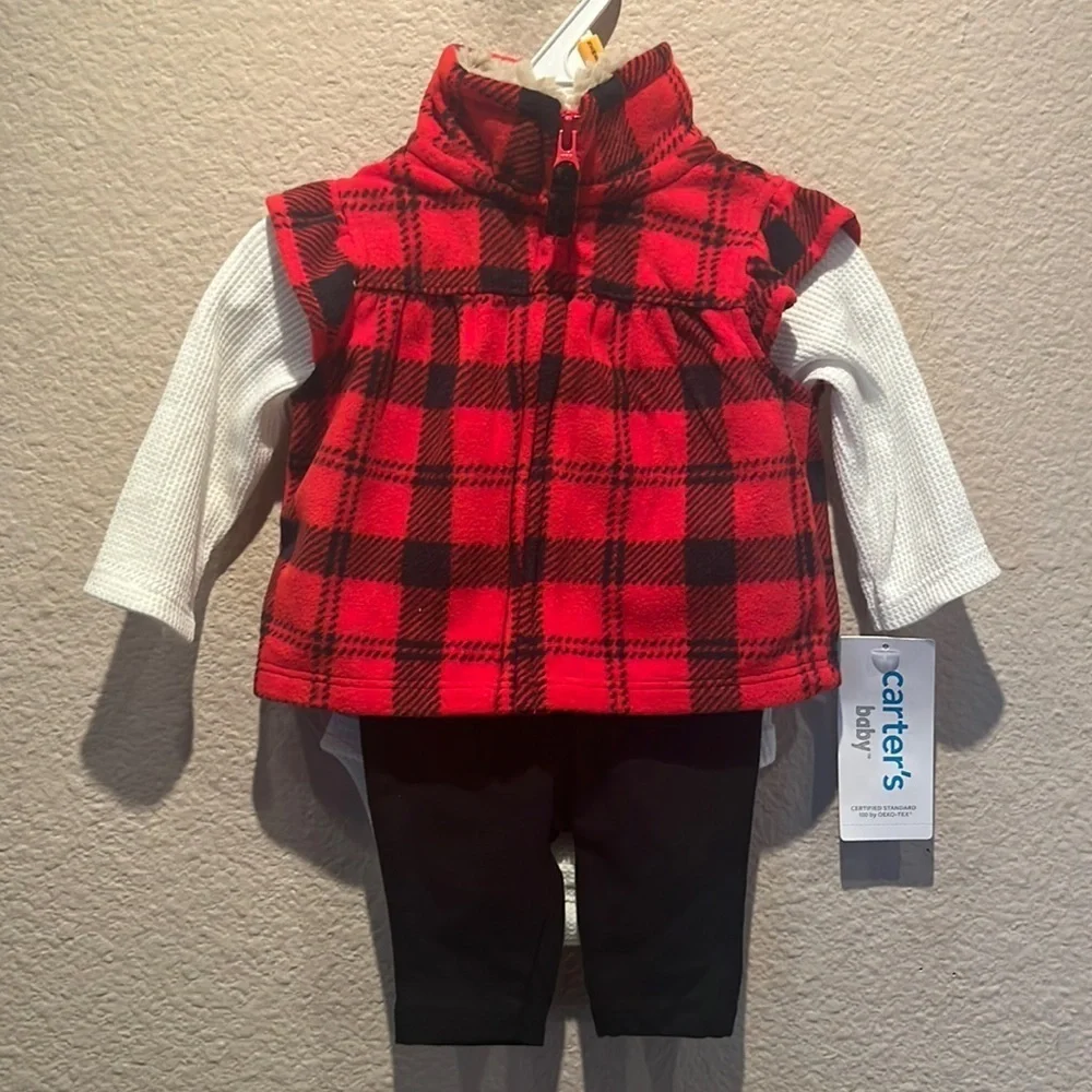 NWT Carter’s Newborn 3 Piece Flannel Buffalo Plaid Check Outfit